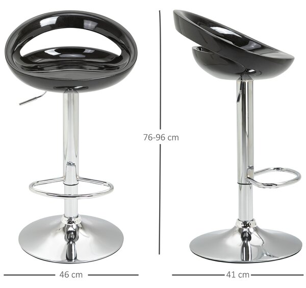 HOMCOM Set 2 Pezzi, Sgabello da Bar Girevole con Poggiapiedi e Altezza Regolabile in Metallo e ABS Nero, 46x41x76-96 cm|Aosom