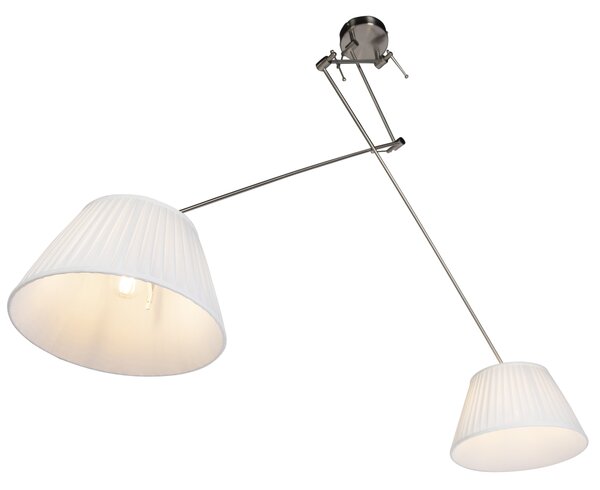 Lampada a sospensione in acciaio con paralumi plissettati color crema 35 cm 2 luci - Blitz