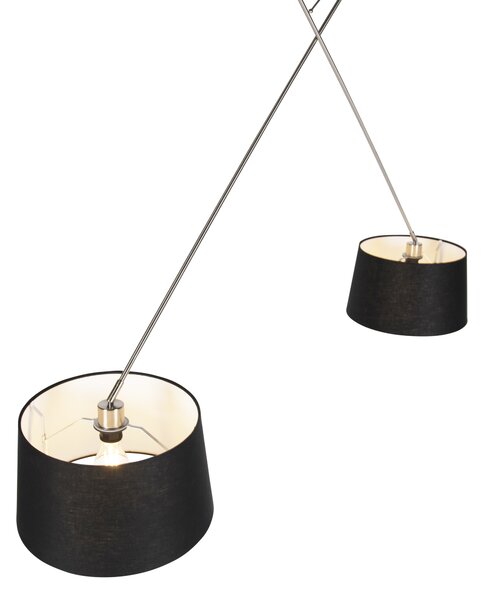 Lampada a sospensione in acciaio con paralumi in lino neri 35 cm 2 luci - Blitz
