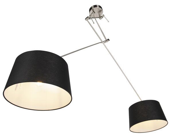 Lampada a sospensione in acciaio con paralumi in lino neri 35 cm 2 luci - Blitz