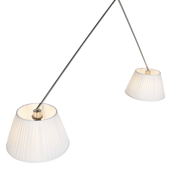 Lampada a sospensione in acciaio con paralumi plissettati color crema 35 cm 2 luci - Blitz