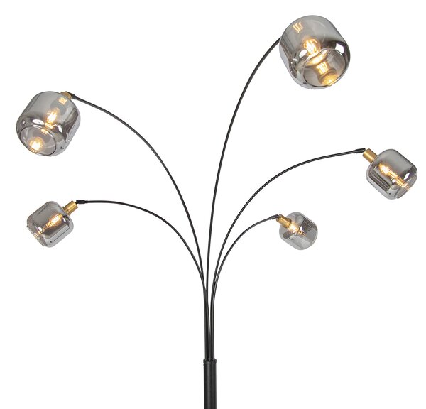 Lampada da terra nera con oro e vetro fumé 5 luci - Zuzanna