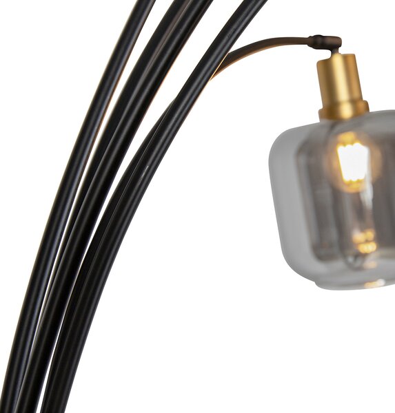 Lampada da terra nera con oro e vetro fumé 5 luci - Zuzanna