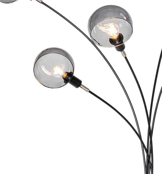 Lampada da terra di design nera con vetro fumé 5 luci - Sixties Marmo
