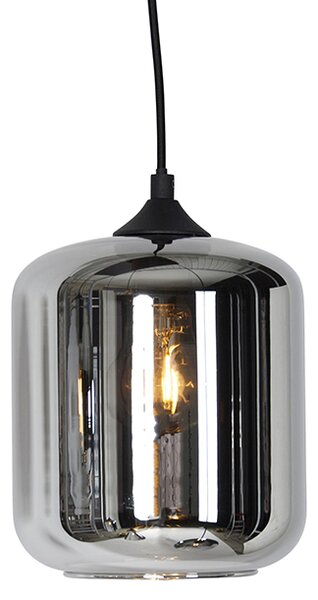 Lampadario Art Déco nero con vetro fumé 6 luci - Wallace