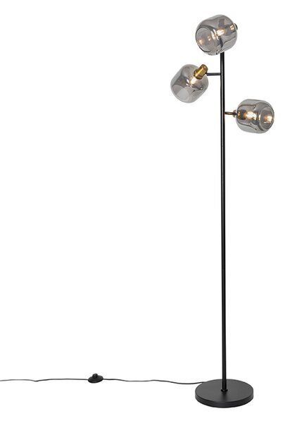 Lampada da terra nera con oro e vetro fumé 3 luci - Zuzanna