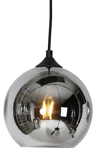 Lampadario Art Déco nero con vetro fumé 6 luci - Wallace