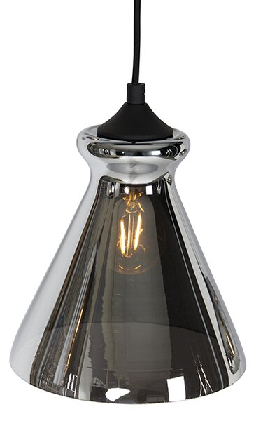 Lampadario Art Déco nero con vetro fumé 6 luci - Wallace