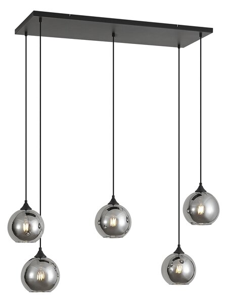 Lampada a sospensione Art Déco nera con vetro fumé 5 luci - Wallace