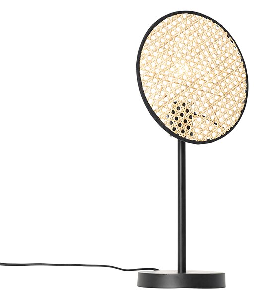 Lampada da tavolo rustica nera con rattan 25 cm - Kata