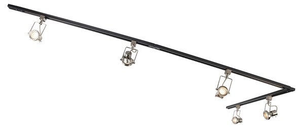 Sistema di illuminazione a binario moderno con 5 faretti in acciaio monofase - Iconic Suplux