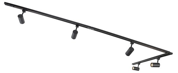 Sistema di illuminazione a binario moderno con 5 faretti nero 1 fase - Iconic Jeana