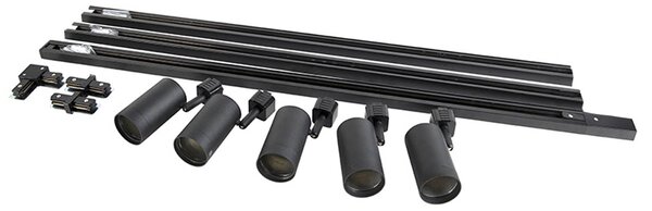 Sistema di illuminazione a binario moderno con 5 faretti nero 1 fase - Iconic Jeana