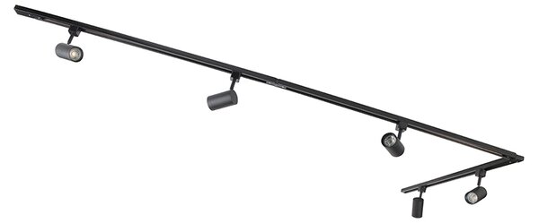Sistema di illuminazione a binario sospeso moderno con 5 faretti neri monofase - Iconic Jeana