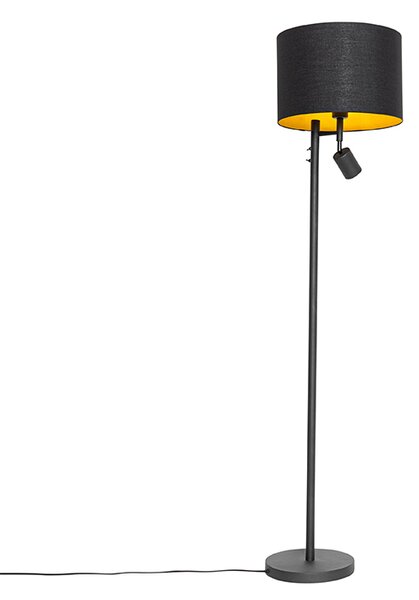 Lampada da terra nera con interno dorato e luce di lettura - Jelena