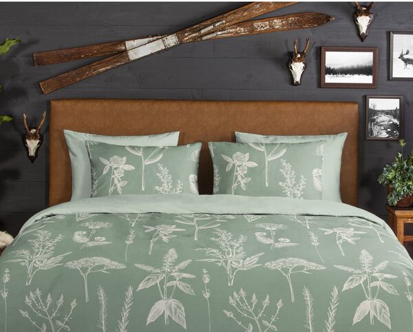Set lenzuola letto matrimoniale verde in flanella 200x220 cm Herbs - Good Morning