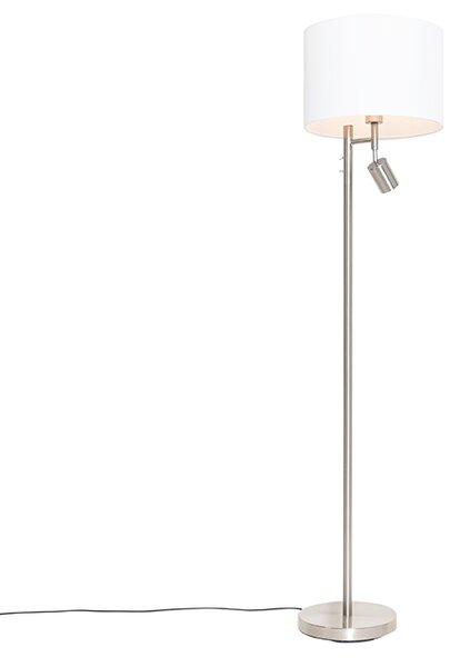 Lampada da terra in acciaio con paralume bianco e luce di lettura - Jelena