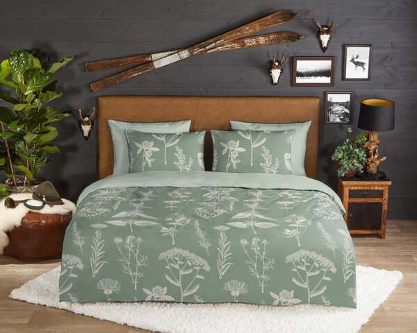 Set lenzuola letto matrimoniale verde in flanella 200x220 cm Herbs - Good Morning