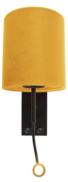 Applique nera con paralume in velluto giallo - Stacca