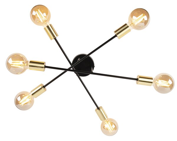 Plafoniera industriale nera con oro 6 luci - Sydney