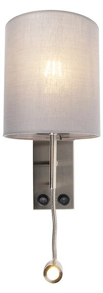 Applique moderna in acciaio con paralume in cotone grigio - Stacca