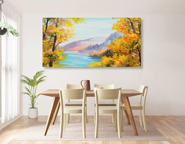 Quadro su tela – Dipinto a olio di un lago di montagna