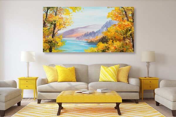 Quadro su tela – Dipinto a olio di un lago di montagna