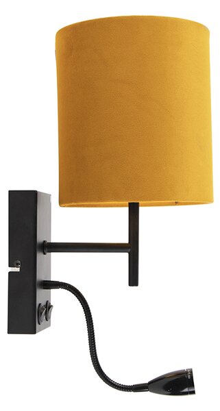 Applique nera con paralume in velluto giallo - Stacca
