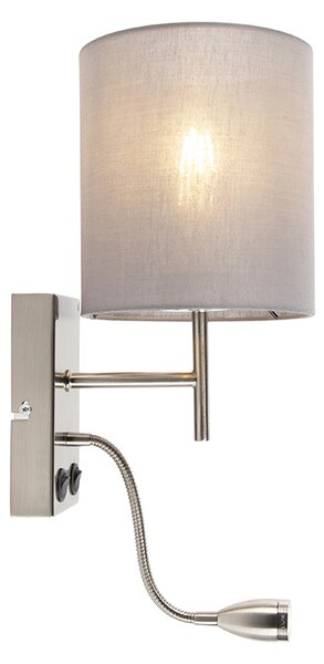 Applique moderna in acciaio con paralume in cotone grigio - Stacca