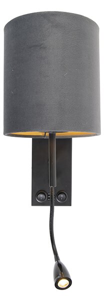 Applique da parete Art Déco nera con paralume in velluto grigio scuro - Stacca