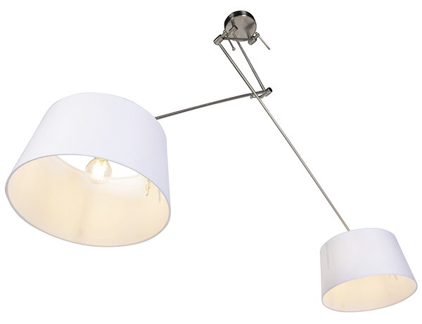 Lampada a sospensione in acciaio con paralumi in lino bianco 35 cm 2 luci - Blitz