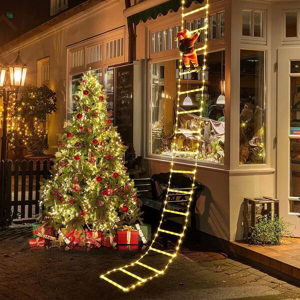 Babbo Natale su scaletta luminosa 266 Led Bianco caldo e Bianco freddo dimmerabile con telecomando Wisdom