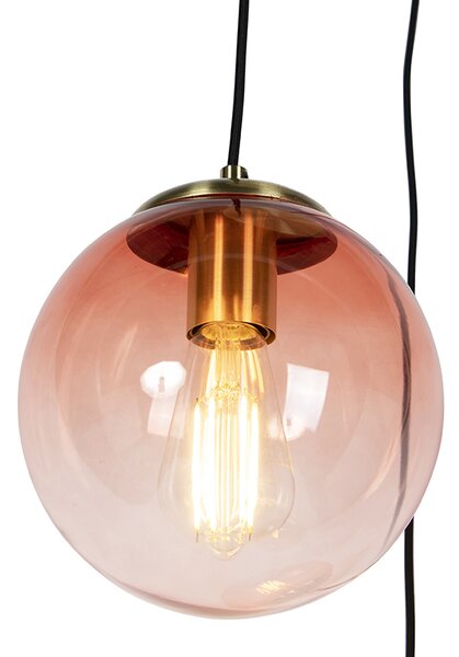 Lampada a sospensione Art Déco in ottone 45 cm 3 luci rosa - Pallon