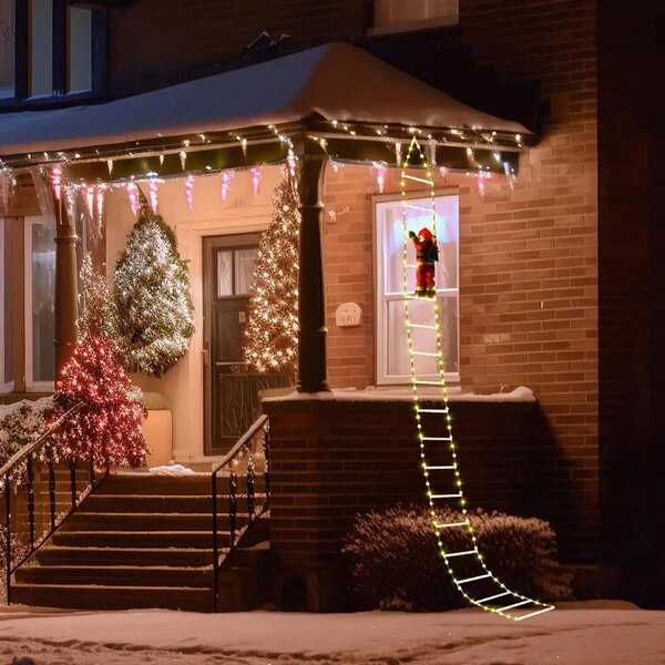 Babbo Natale su scaletta luminosa 266 Led Bianco caldo e Bianco freddo dimmerabile con telecomando Wisdom