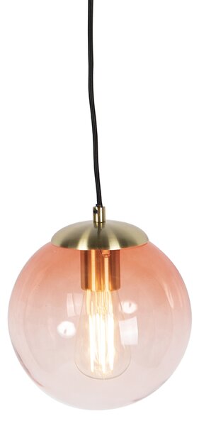 Lampada a sospensione Art Déco in ottone con vetro rosa 20 cm - Pallon