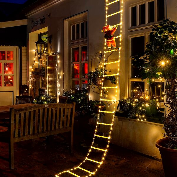 Babbo Natale su scaletta luminosa 266 Led Bianco caldo e Bianco freddo dimmerabile con telecomando Wisdom