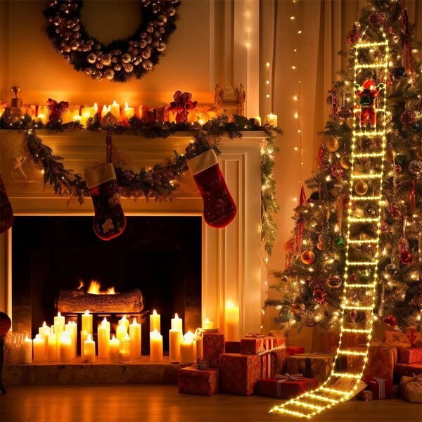 Babbo Natale su scaletta luminosa 266 Led Bianco caldo e Bianco freddo dimmerabile con telecomando Wisdom