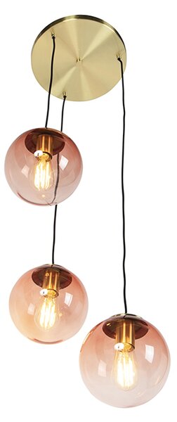Lampada a sospensione Art Déco in ottone 45 cm 3 luci rosa - Pallon