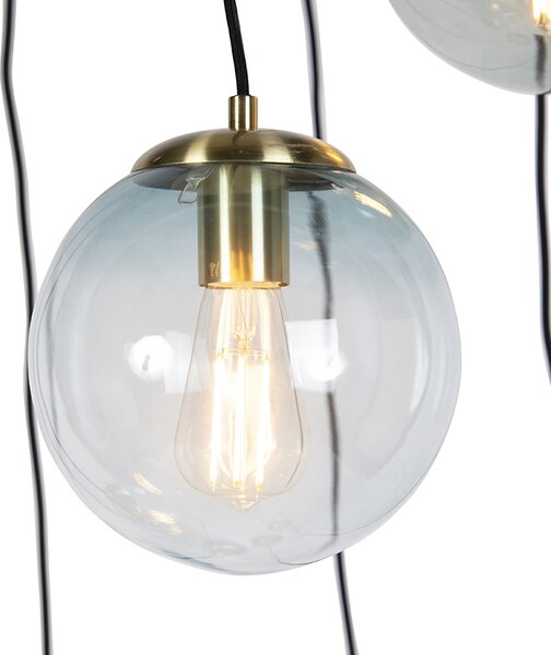 Lampadario Art Déco in ottone con vetro blu 7 luci - Pallon