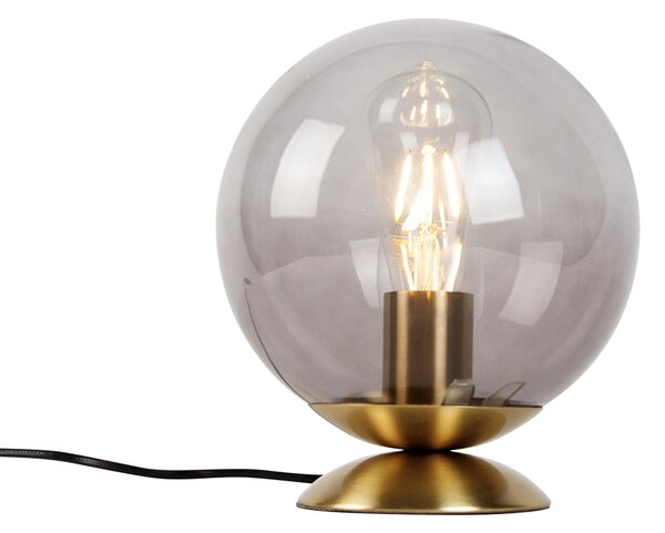 Lampada da tavolo Art Déco in ottone con vetro fumé - Pallon