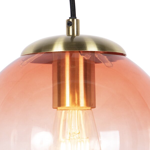 Lampada a sospensione Art Déco in ottone con vetro rosa 20 cm - Pallon