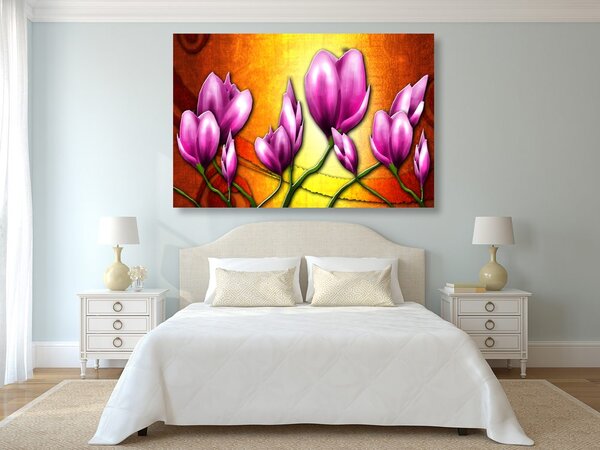Quadro su tela – Fiori rosa in stile etnico