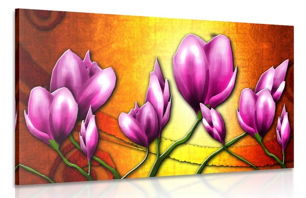 Quadro su tela – Fiori rosa in stile etnico