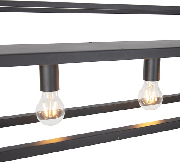 Lampada a sospensione industriale nera con rack a 4 luci - Cage Rack