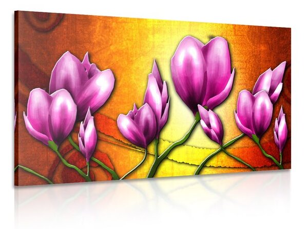 Quadro su tela – Fiori rosa in stile etnico