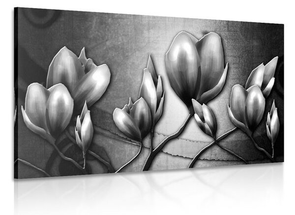 Stampa su tela – Fiori in stile etnico in bianco e nero