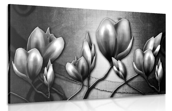 Stampa su tela – Fiori in stile etnico in bianco e nero