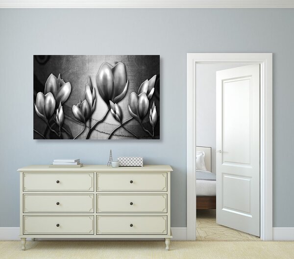 Stampa su tela – Fiori in stile etnico in bianco e nero
