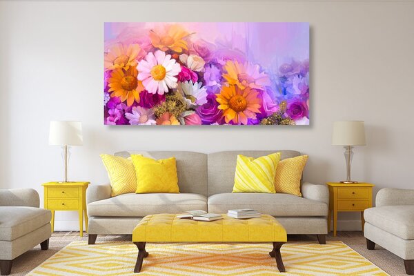 Stampa su tela – Dipinto a olio di fiori colorati