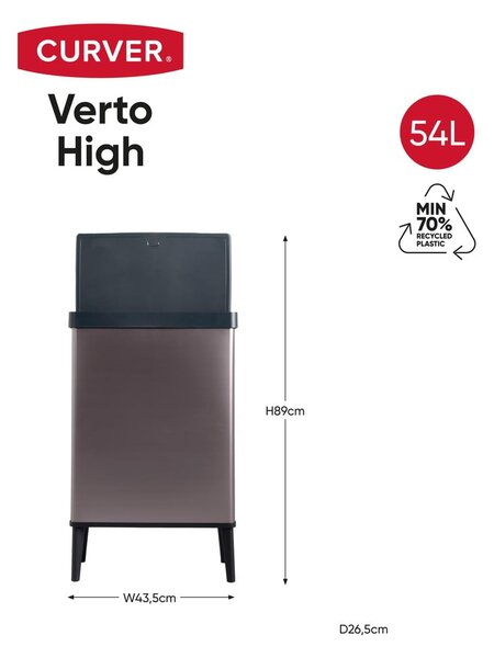 Cestino per la spazzatura rosa touch in plastica riciclata 54 l Verto High - Curver
